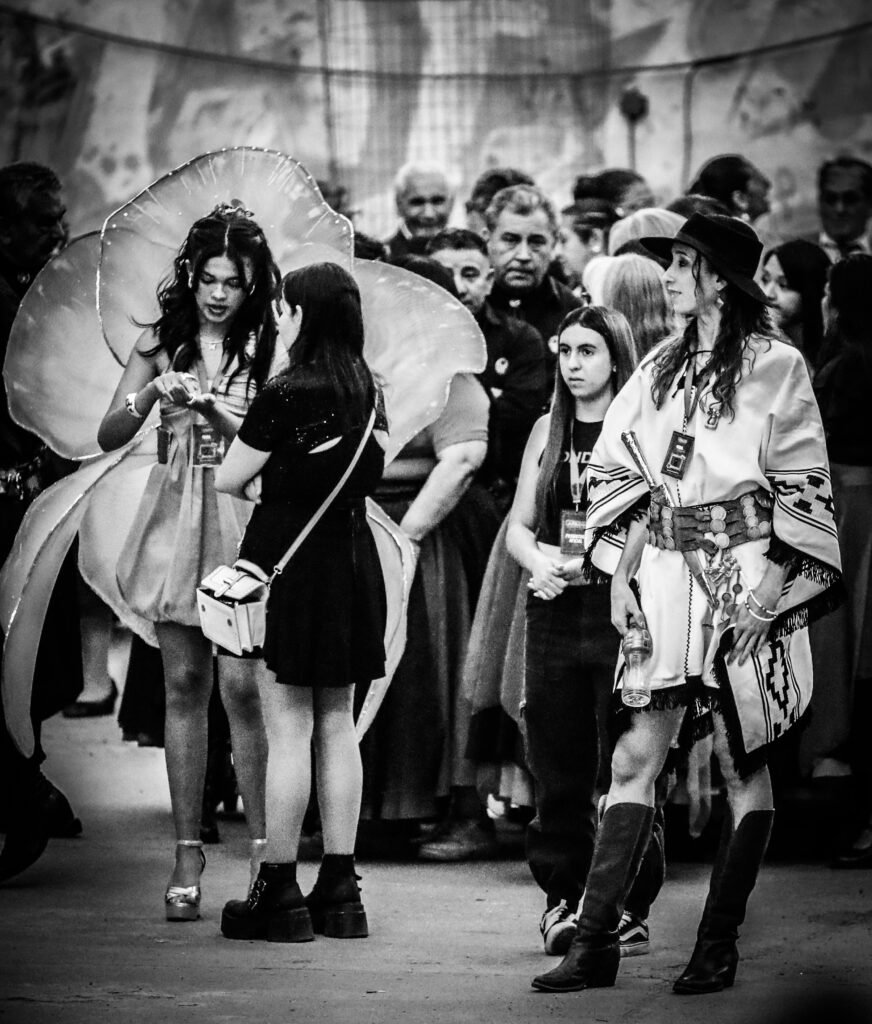 Community members entering public cultural celebration